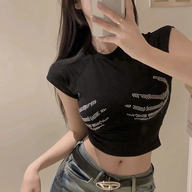 Koponya Kéz Rhinestone CropTop
