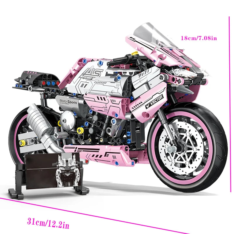 2468 Darabos Rózsaszín Motorkerékpár Építő Készlet - Modern Dizájn Játék Modell És Tartós ABS Anyag