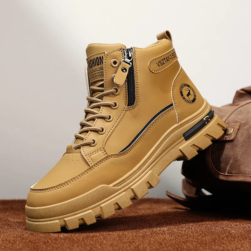Hohe Lederstiefel für Herren – Lässige Plateau-Stiefel