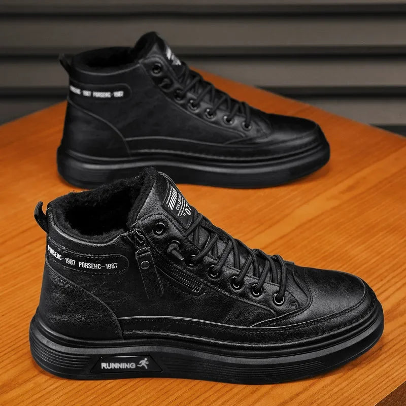 Férfi Téli Bundás Sneaker - Meleg Bőr Casual Cipő Platform Talppal