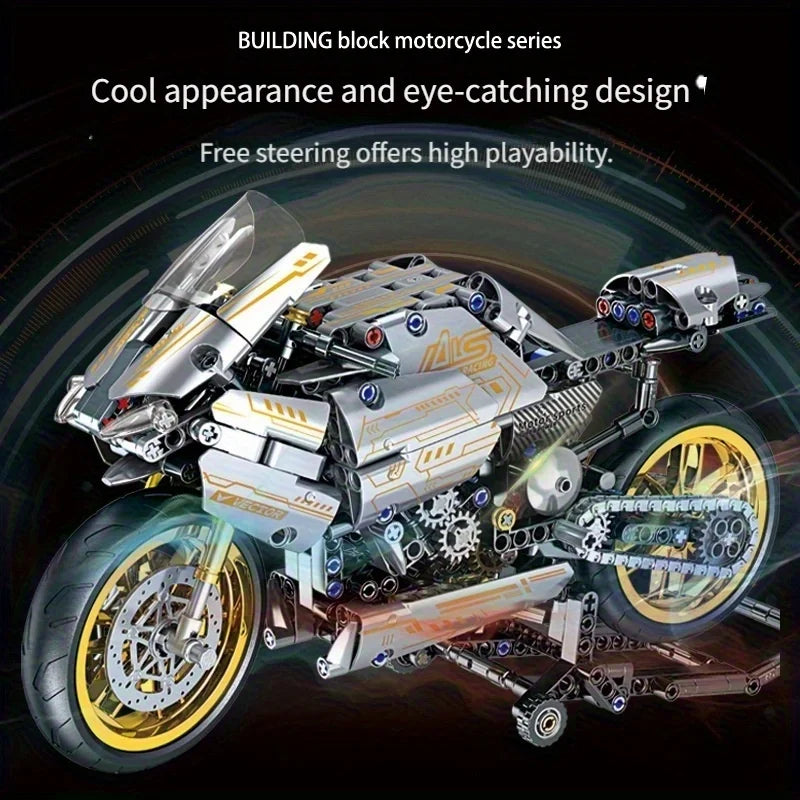 Platina Motorkerékpár Építő Szett 2456 Db - Mechanikus Transzmisszióval és Mozgó Hengerrel, Asztali Kiállítási Projekt