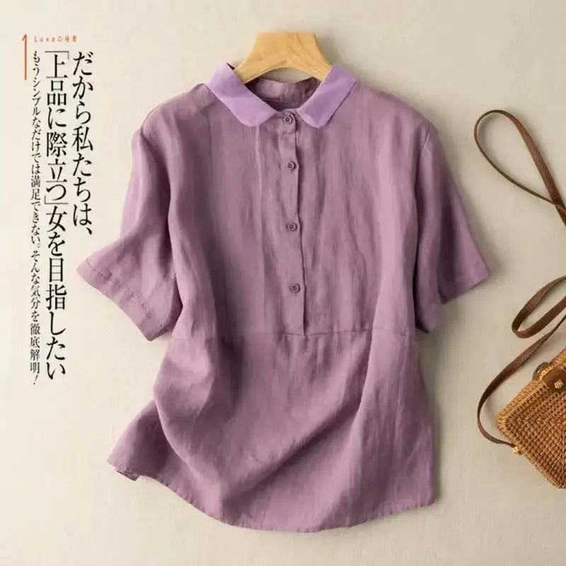 Women's Collared Linen Shirt Breathable