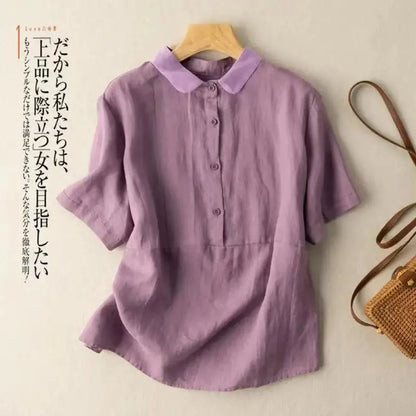 Women's Collared Linen Shirt Breathable