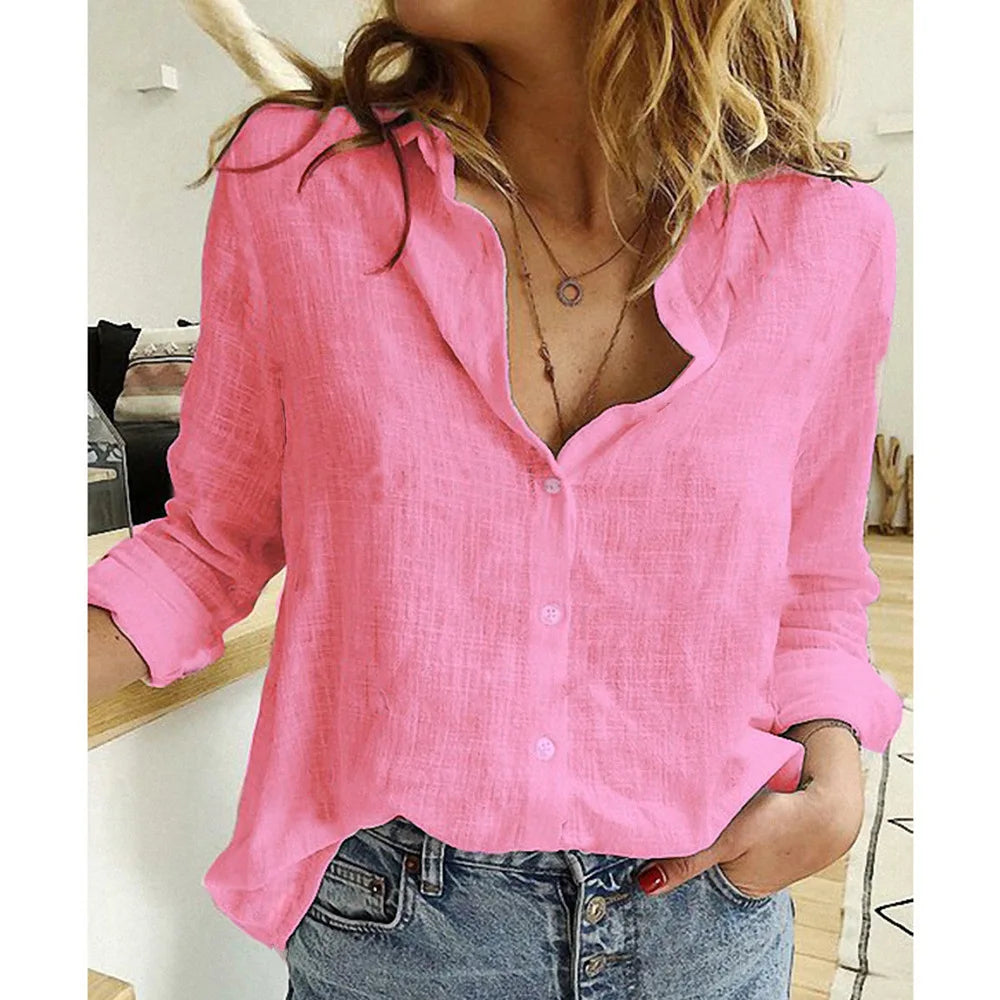 Women's Collared Linen Shirt Breathable