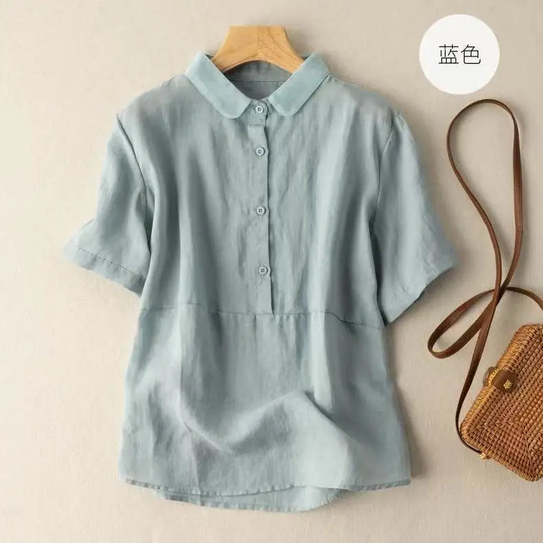 Women's Collared Linen Shirt Breathable