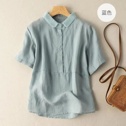 Women's Collared Linen Shirt Breathable