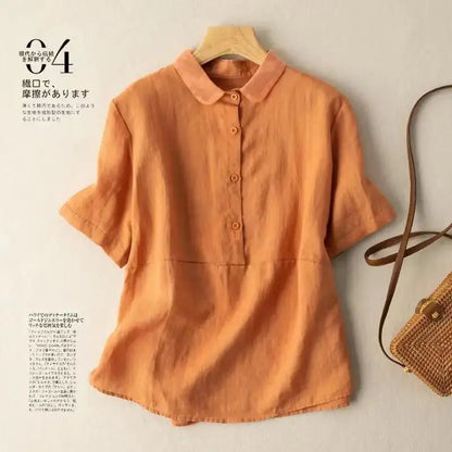 Women's Collared Linen Shirt Breathable