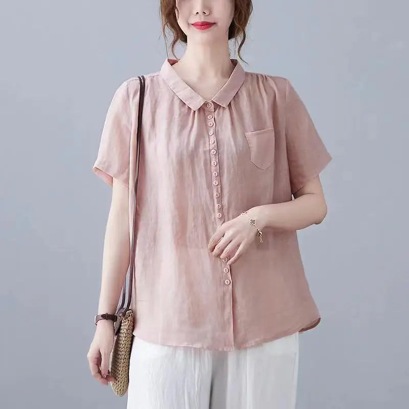 Women's Collared Linen Shirt Breathable