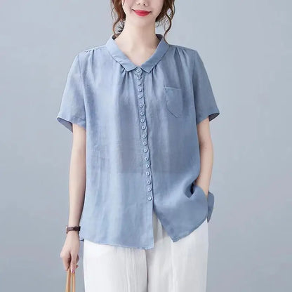 Women's Collared Linen Shirt Breathable