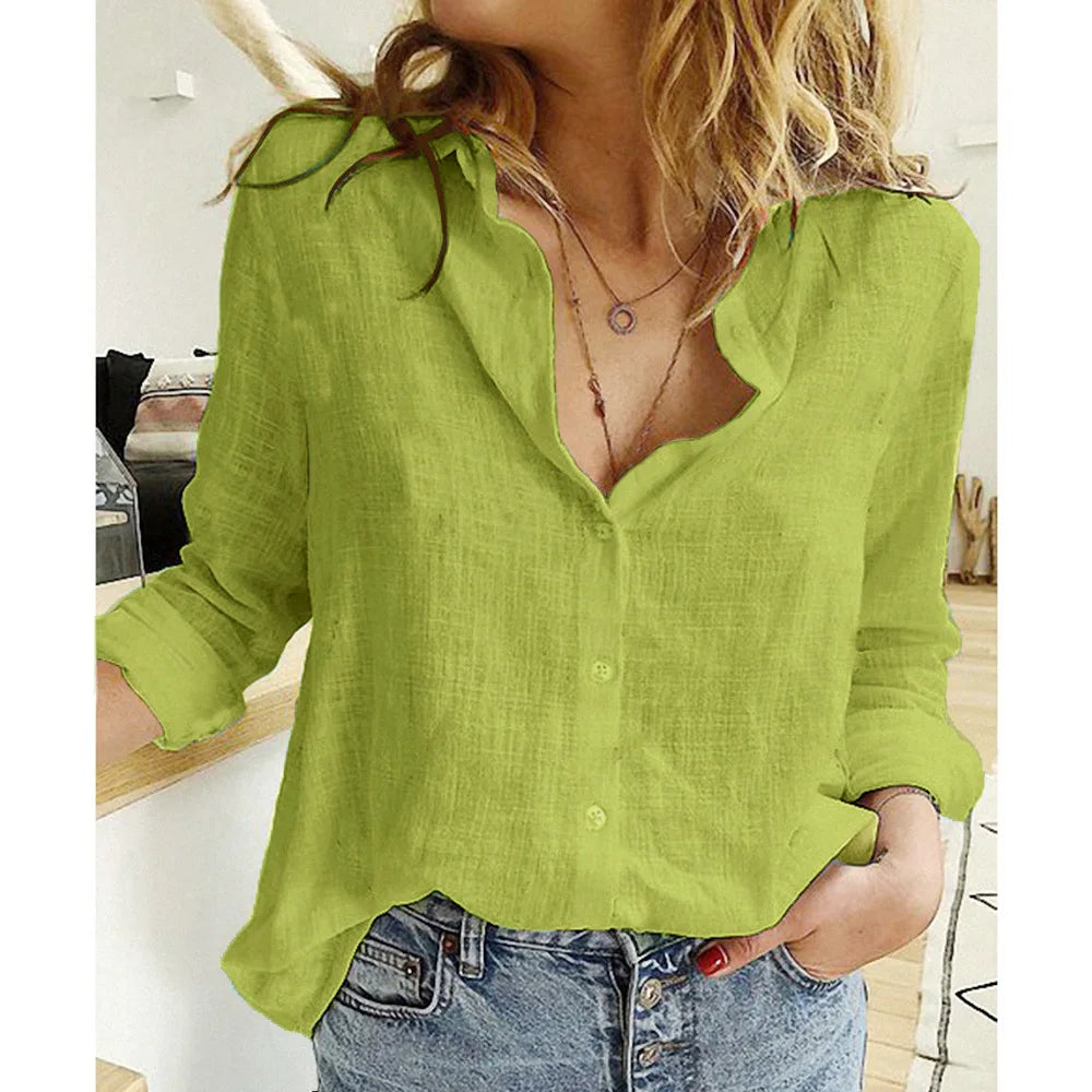Women's Collared Linen Shirt Breathable