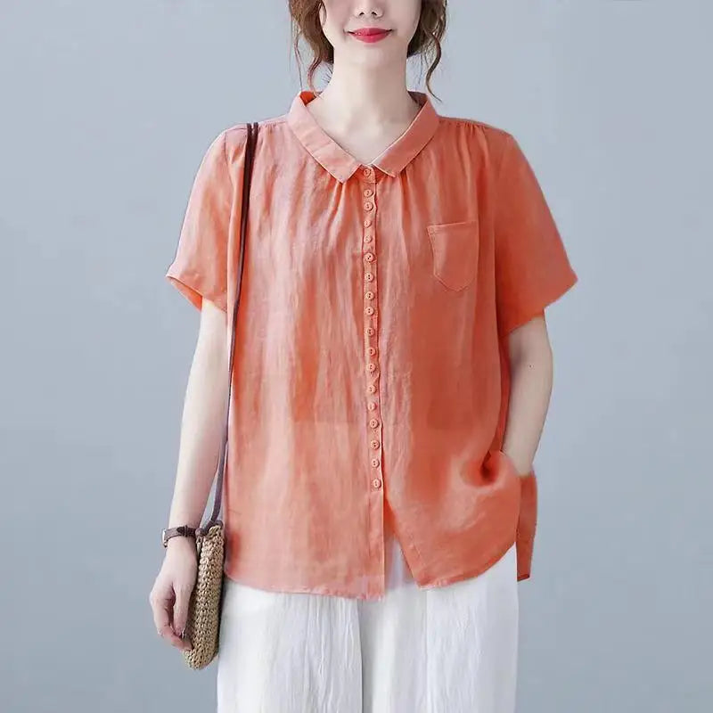 Women's Collared Linen Shirt Breathable