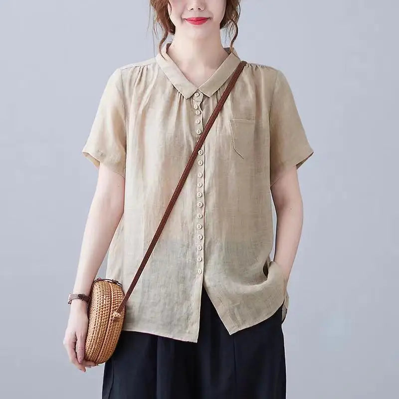 Women's Collared Linen Shirt Breathable