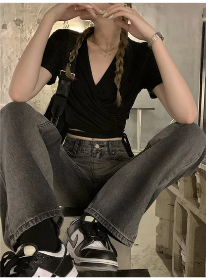 Női Crop Top Vnyakú JEYONG