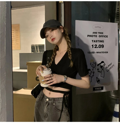Női Crop Top Vnyakú JEYONG