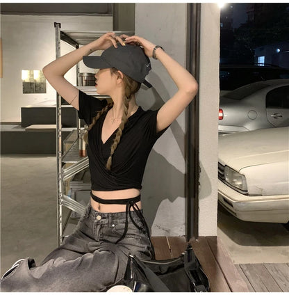 Női Crop Top Vnyakú JEYONG