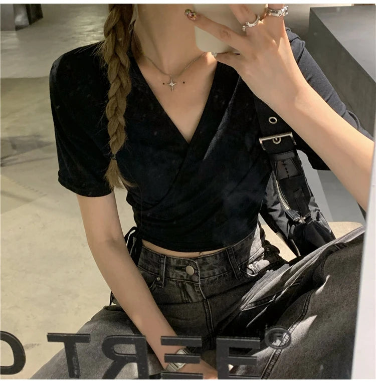 Női Crop Top Vnyakú JEYONG