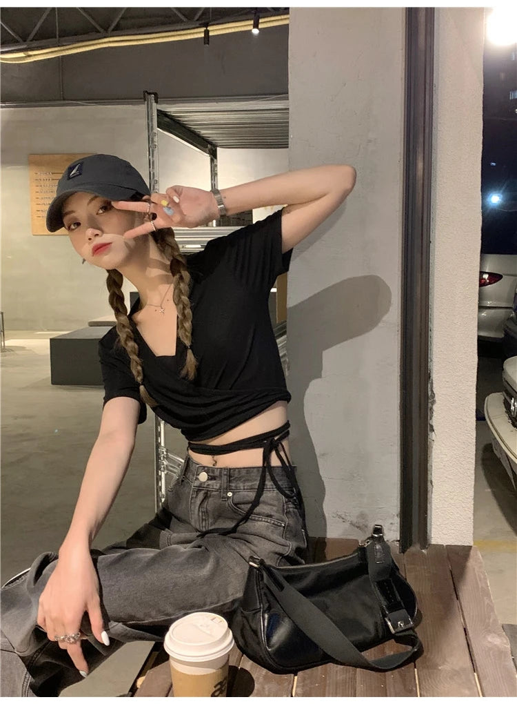 Női Crop Top Vnyakú JEYONG