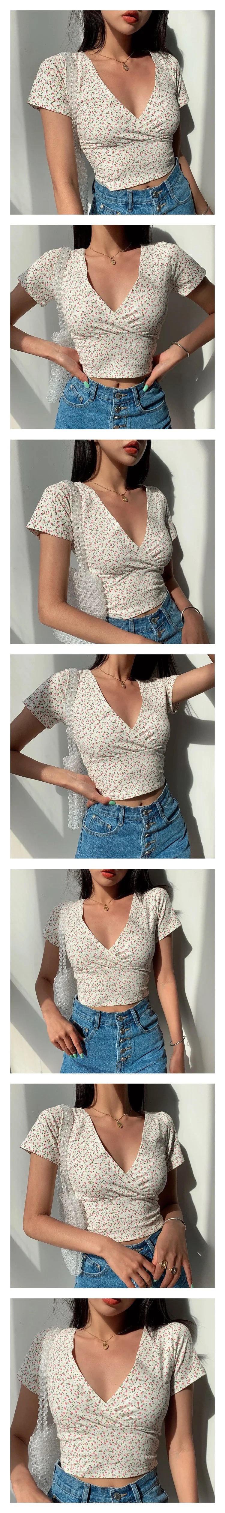 Jeyongzo Crop Top Virágos Női