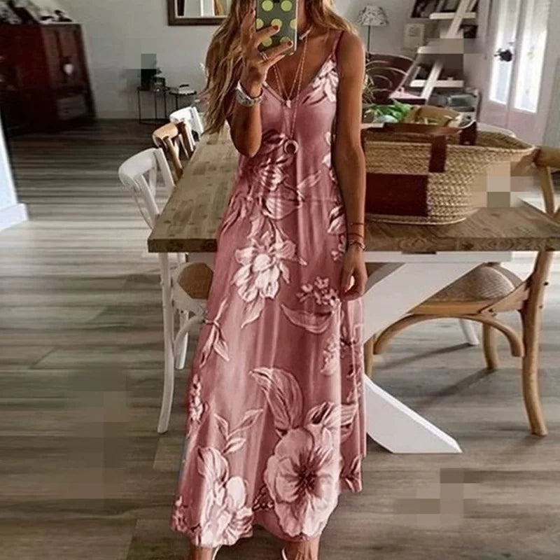 Anzugset, geblümtes Kleid mit V-Ausschnitt