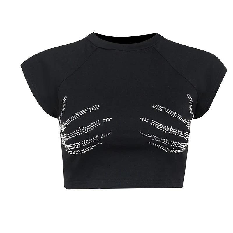 Skull Hand Rhinestone CropTop