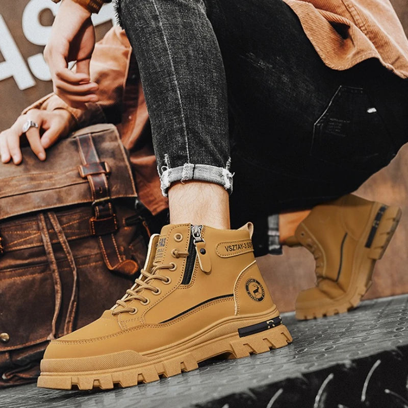 Férfi Magas Szárú Bőr Csizma - Casual Platform Cipő
