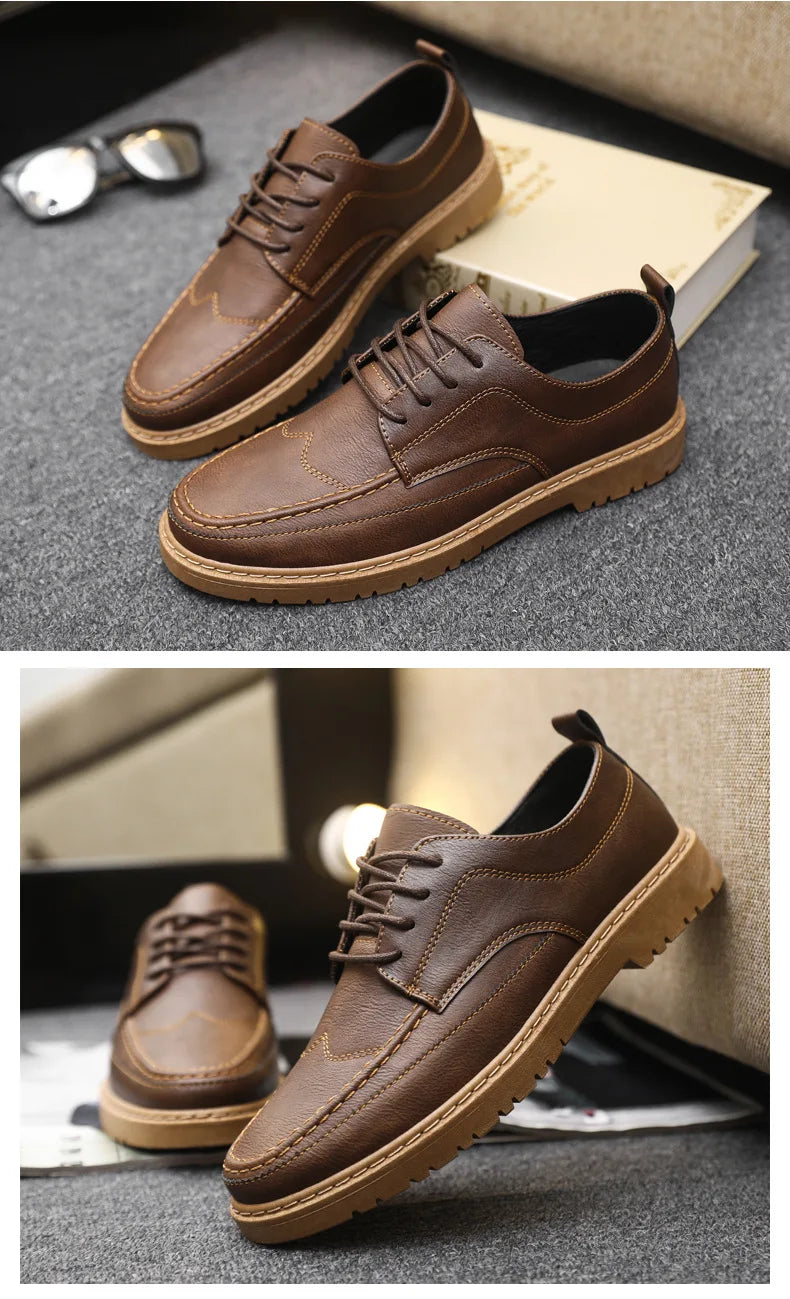Férfi Luxus Bőr Cipő Olasz Oxford - Klasszikus Üzleti Brogue Loafer Barna