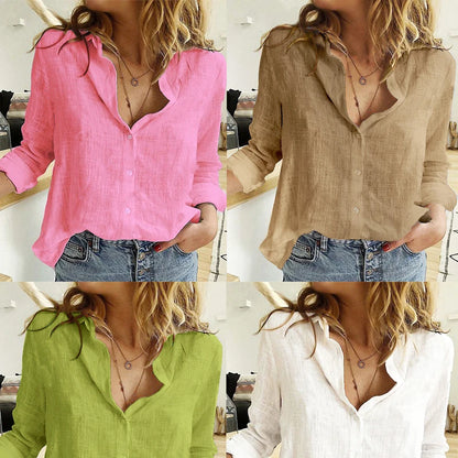 Women's Collared Linen Shirt Breathable