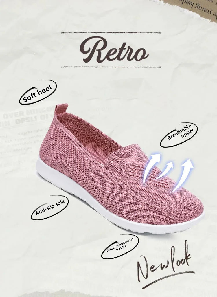 Női Slip-On Cipő - Lélegző Hálós Casual Lapos Cipő Tavaszi-Őszi Szezonra