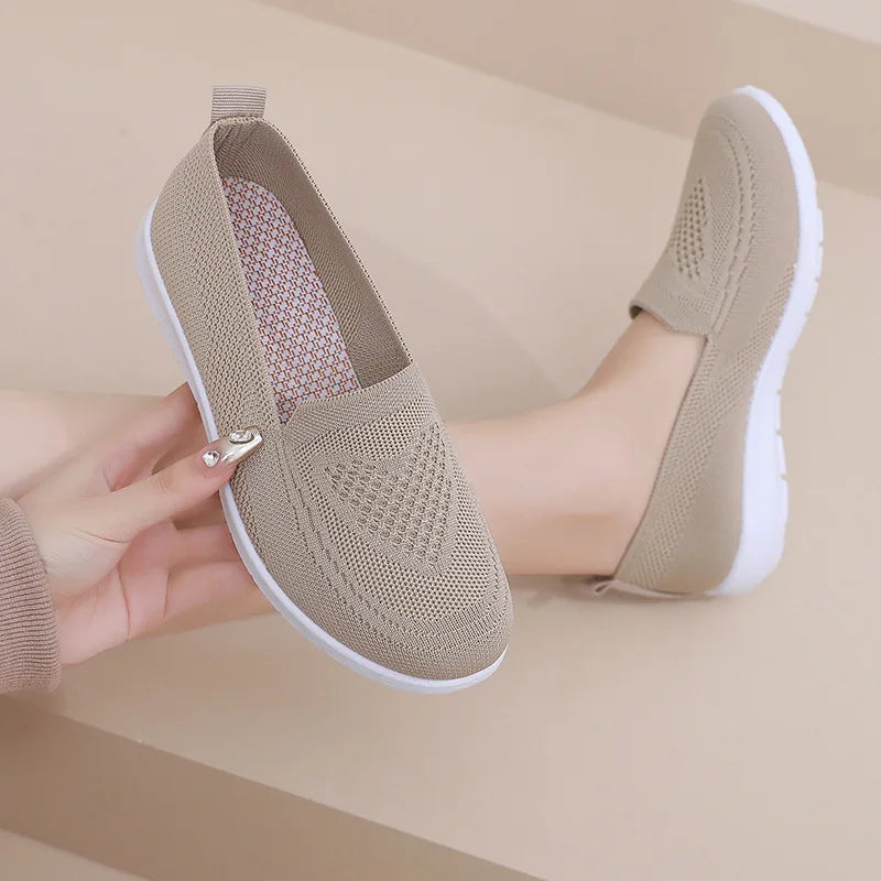 Női Slip-On Cipő - Lélegző Hálós Casual Lapos Cipő Tavaszi-Őszi Szezonra