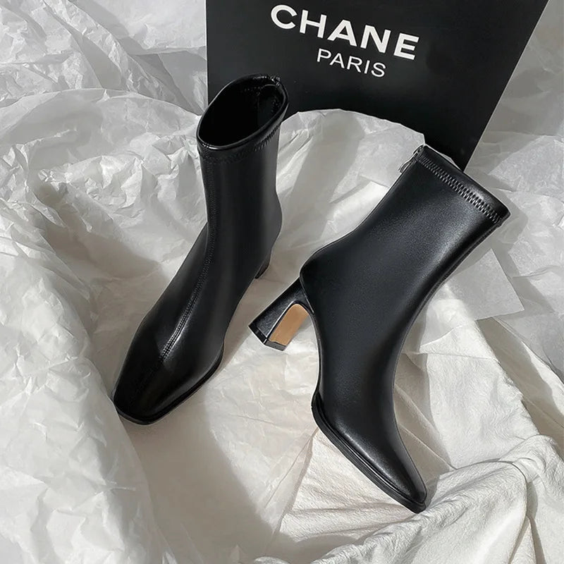 Women's Ankle Boots - Soft Leather High Heel Shoes