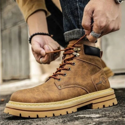 Herren-Ankle-Boots – Plateau-Lederstiefel mit Schnürung