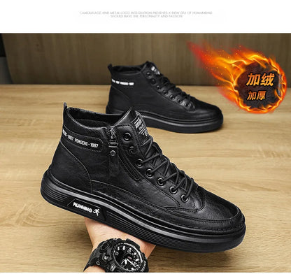 Férfi Téli Bundás Sneaker - Meleg Bőr Casual Cipő Platform Talppal