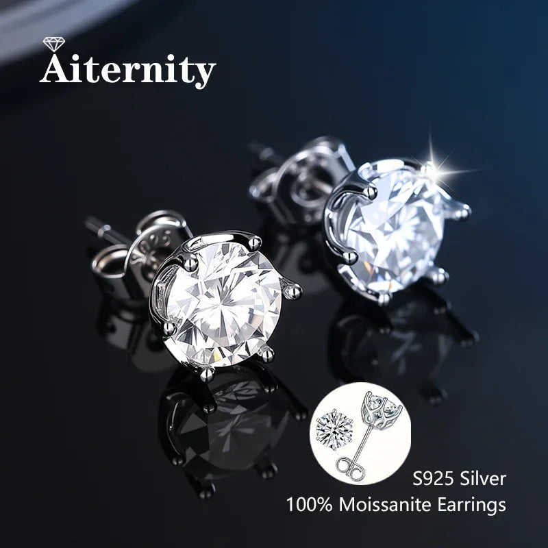 0.5-2.0ct Moissanite Studs Earrings With GRA Certificate Pass Diamond tester Pen For Men Women 925 Silver Wedding Gemstone - BAALAAZ