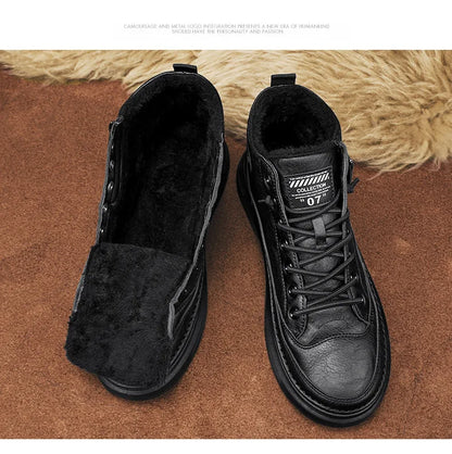 Férfi Téli Bundás Sneaker - Meleg Bőr Casual Cipő Platform Talppal