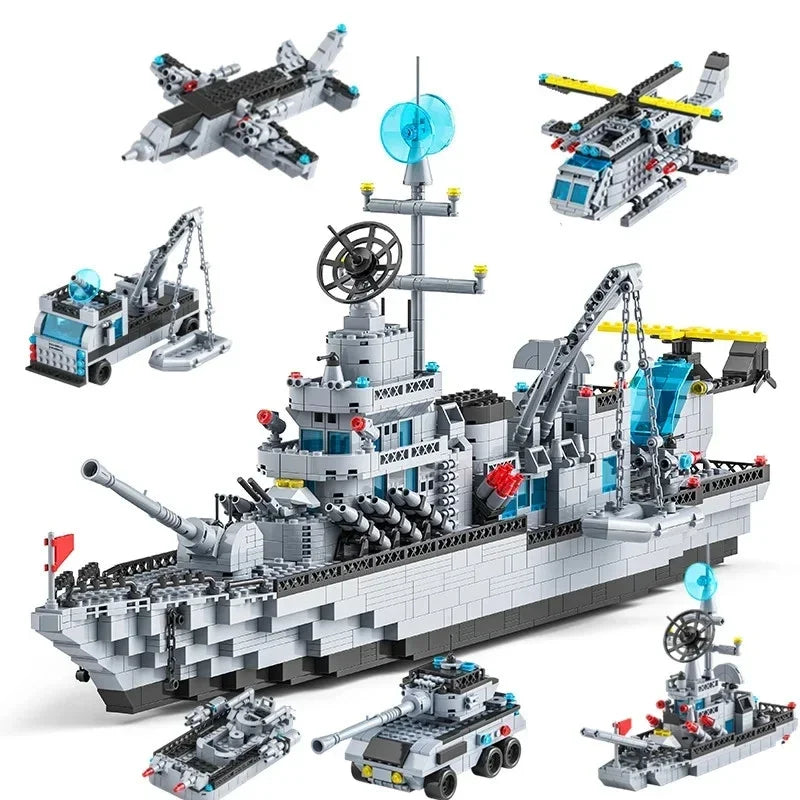 HarciKocka Navy Hadihajó Építő Blokk Készlet - 6 az 1-ben Nagy Méretű 1560 Darabos Szett