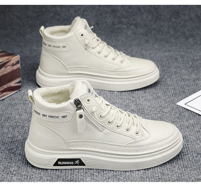 Férfi Téli Bundás Sneaker - Meleg Bőr Casual Cipő Platform Talppal
