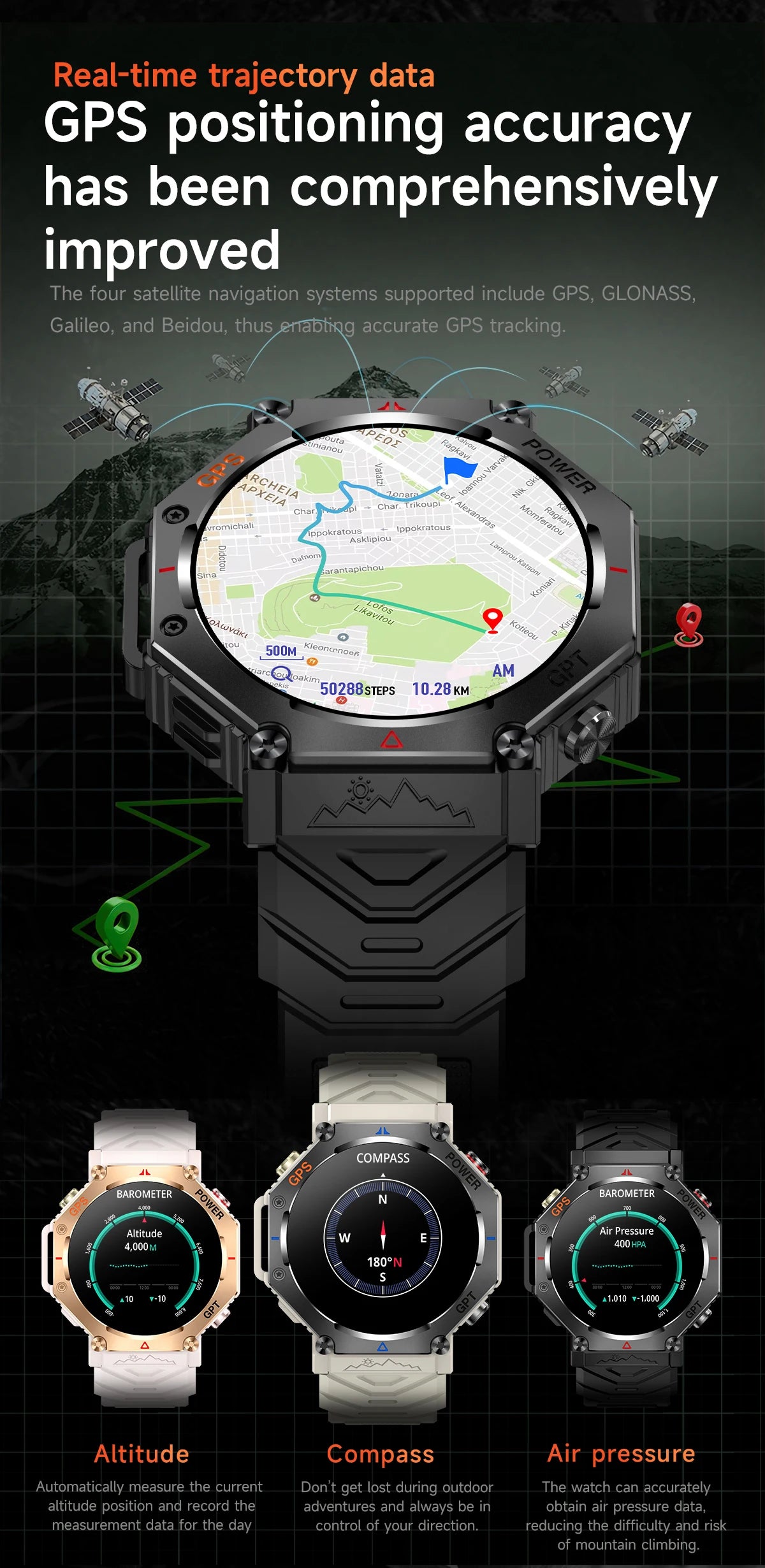 Military T-Rex3 Ultra Okos Óra - GPS Nyomkövetés, Kompassz, 100 Sportmódok, Vízálló IP69K, AI Hang Asszisztens