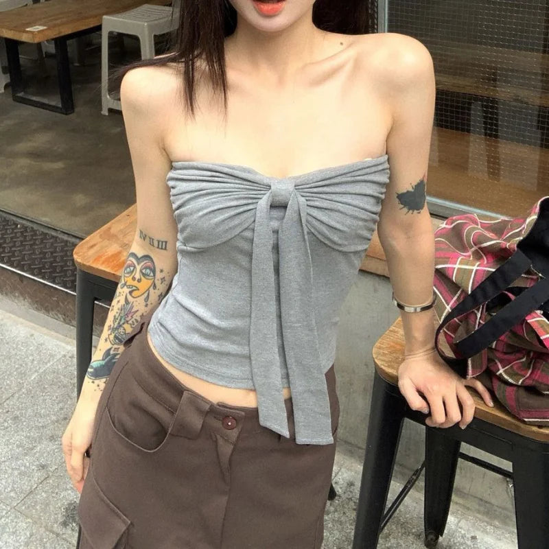 JEYONGZOOCN Damen Crop Top mit Schleife