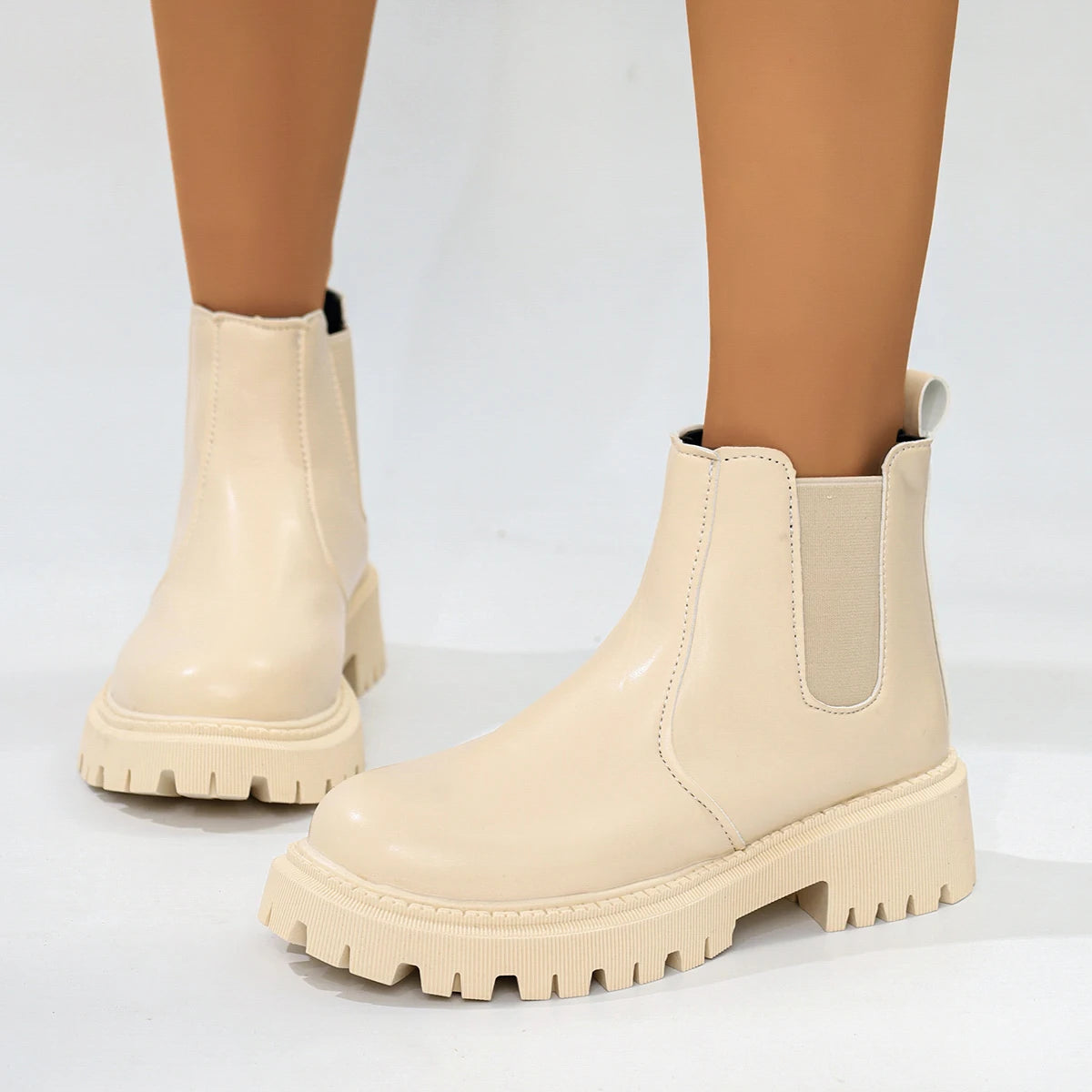 PU-Ankle-Schuhe mit quadratischem Absatz