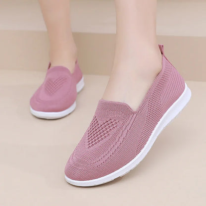 Női Slip-On Cipő - Lélegző Hálós Casual Lapos Cipő Tavaszi-Őszi Szezonra