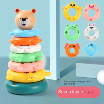 0 12 Month Baby Puzzle Pyramid Tower Cup Stacking Duck Toys Montessori Educational Beach Kids Pool Bathtub Toy Boy Gril Gift - BAALAAZ