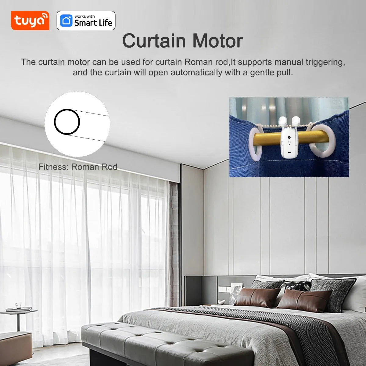 Tuya Okos Függönymozgató Robot – WiFi/Bluetooth, App-vezérlés, Alexa & Google Home