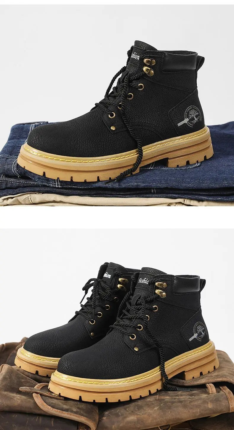 Herren-Ankle-Boots – Plateau-Lederstiefel mit Schnürung