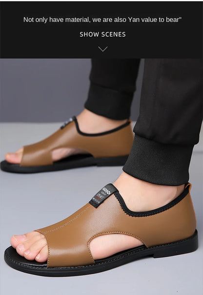 Férfi Designer Bőr Szandál - Divatos Nyári Strand Papucs Csúszásmentes