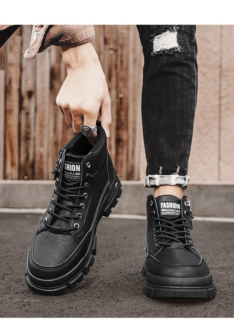 Férfi Magas Szárú Bőr Csizma - Casual Platform Cipő
