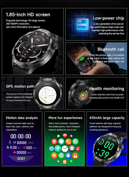 OutdoorTech GPS Sportos Okosóra Férfiaknak - 1,85 Hüvelykes AMOLED Kijelző NFC és HD Hívás IP68 Vízálló