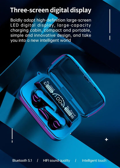 DAMORE M19 Fülhallgató TWS Earphone - Aktív Zajszűrés, Érintéses Vezérlés, Vízálló LED Kijelző Mikrofonnal