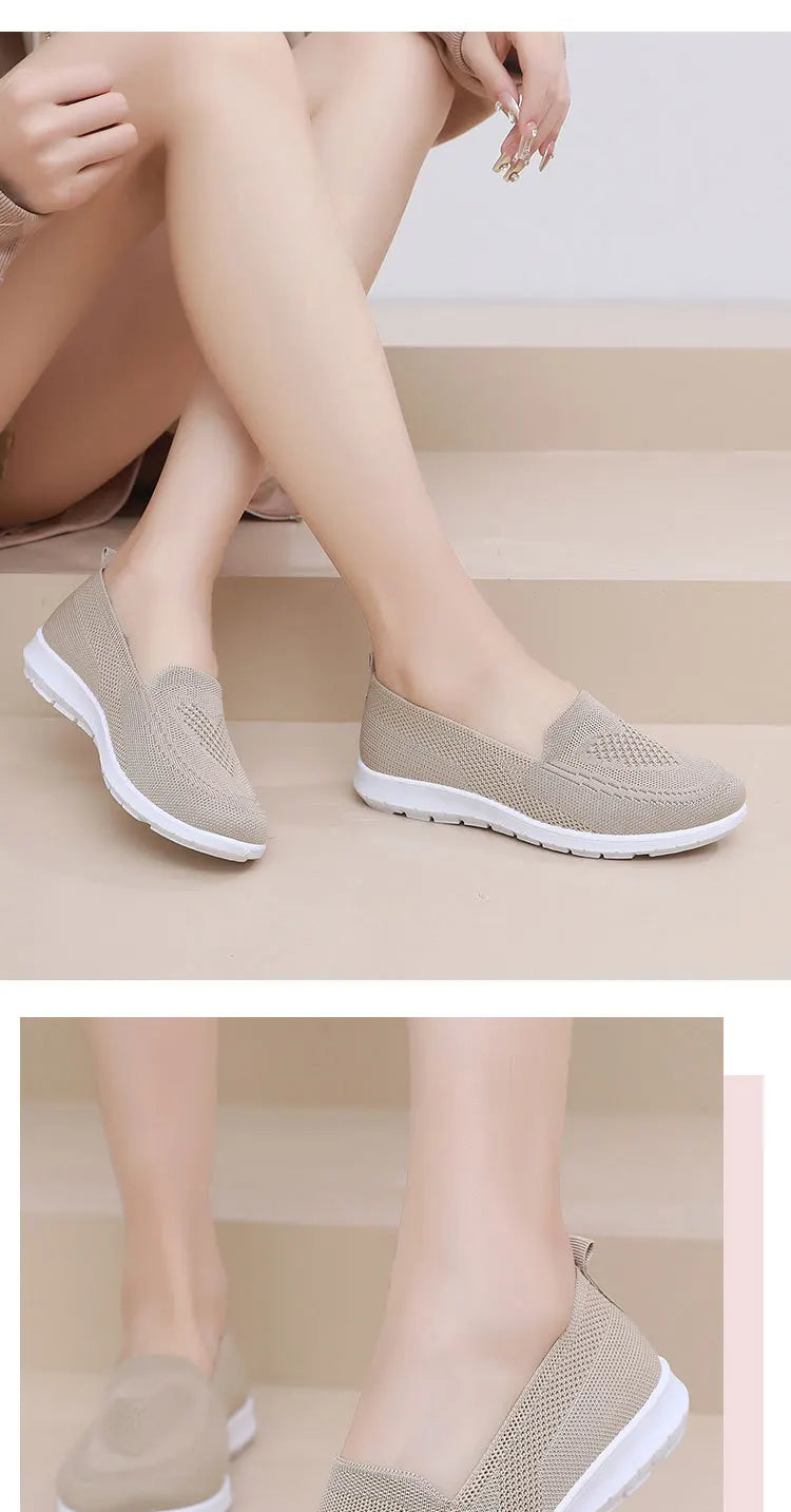 Női Slip-On Cipő - Lélegző Hálós Casual Lapos Cipő Tavaszi-Őszi Szezonra