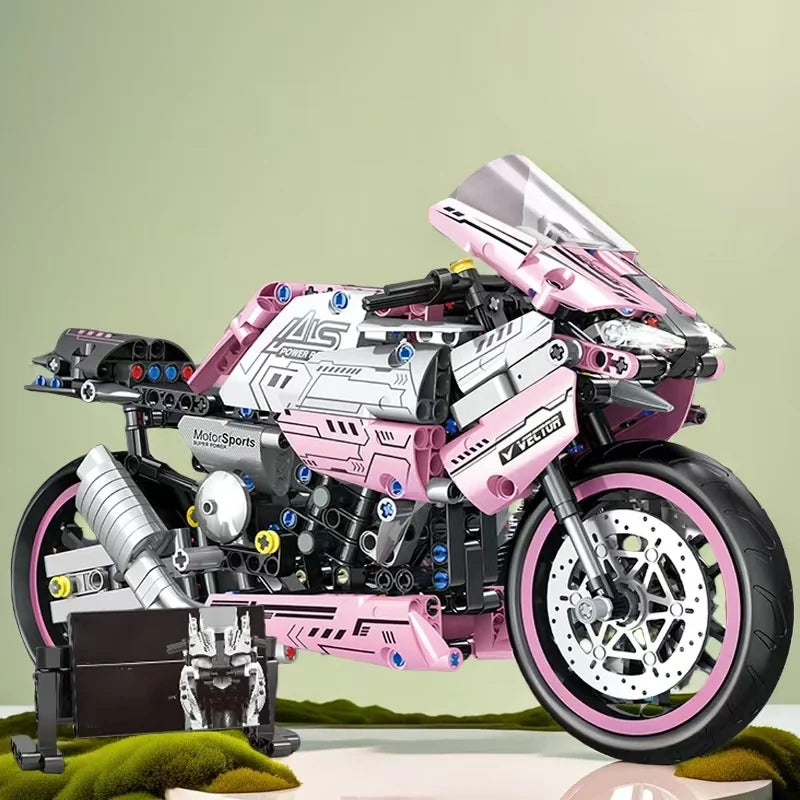 2468 Darabos Rózsaszín Motorkerékpár Építő Készlet - Modern Dizájn Játék Modell És Tartós ABS Anyag
