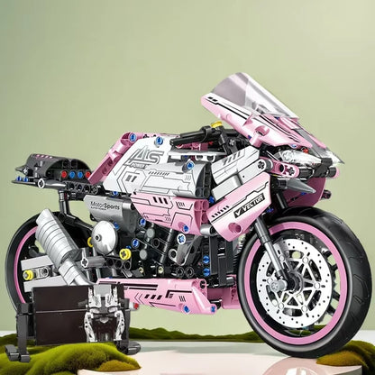 2468 Darabos Rózsaszín Motorkerékpár Építő Készlet - Modern Dizájn Játék Modell És Tartós ABS Anyag